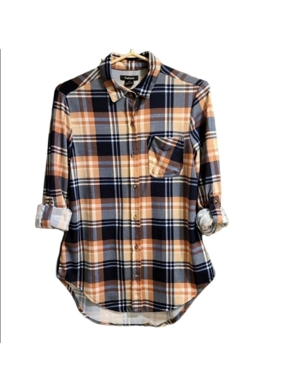 Tattoo Cottagecore Plaid Button Down Shirt Flannel Long Sleeves Striped Small